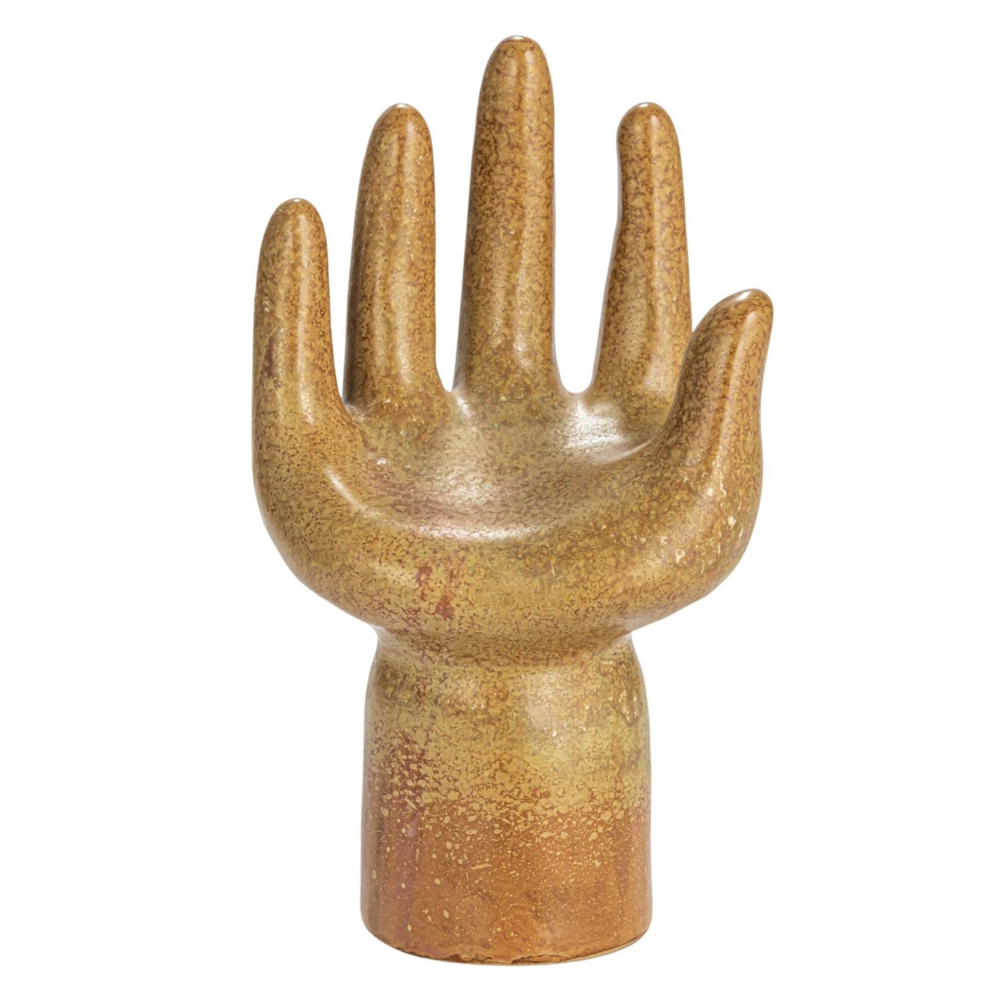 Hello Honey® 8.5" Brown Decorative Stoneware Hand with Reactive Glaze & Footed Base